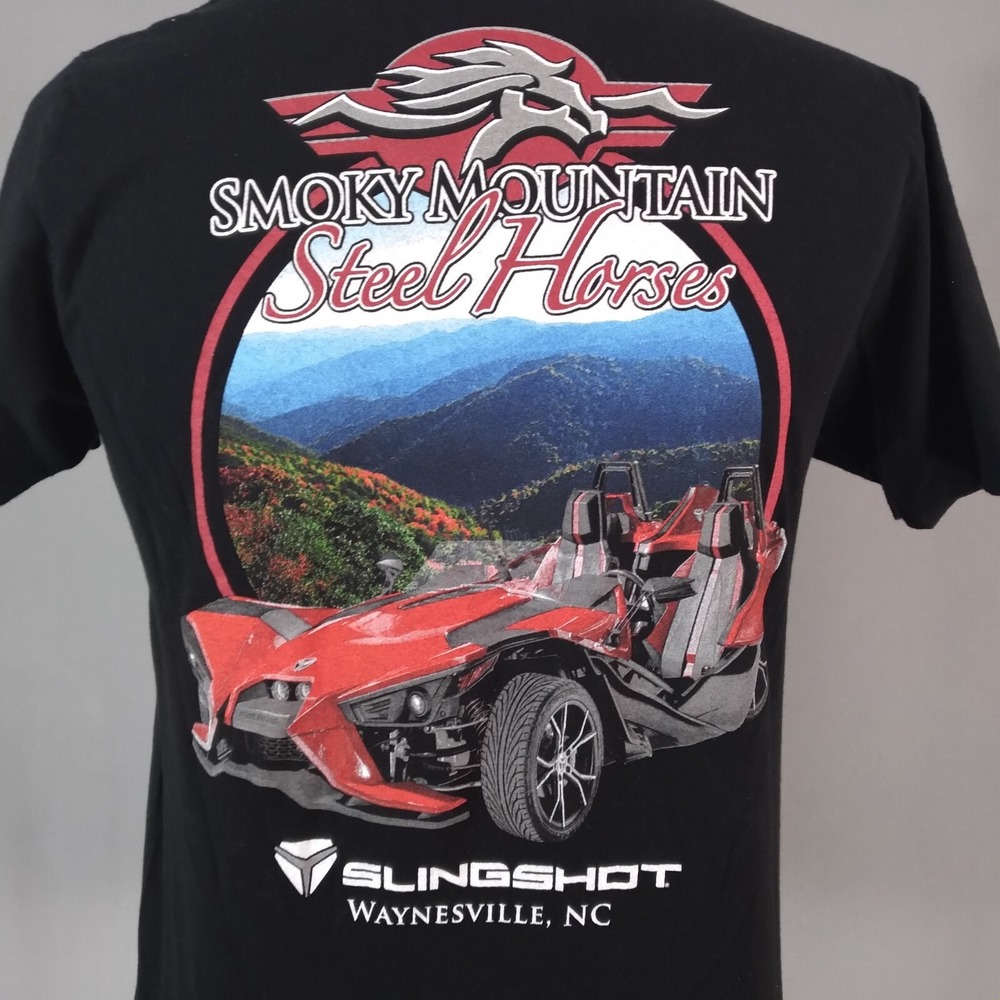 Slingshot T-Shirt Mens Medium Black Smoky Mountain Steel Horses Waynesville NC